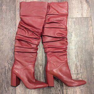 INC Tabithaa Merlot/oxblood/burgundy 100% leather ruched over the knee boots 6.5